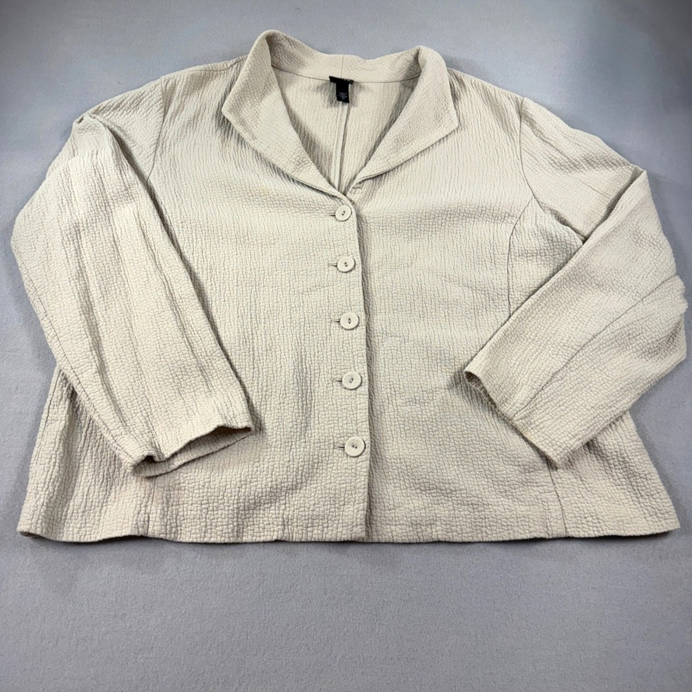 Eileen Fisher Jacket Women Crinkle Textured Italian Organic Cotton Beige 2X
